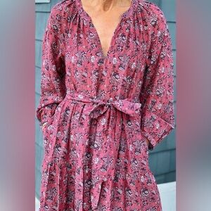 XiRENA Annieka Long Sleeve Maxi Dress in Wild Rose Pink/Maroon
